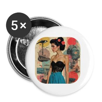 Collage rétro Vintage T Shirt - Lot de 5 grands badges (56 mm) - blanc - Devant