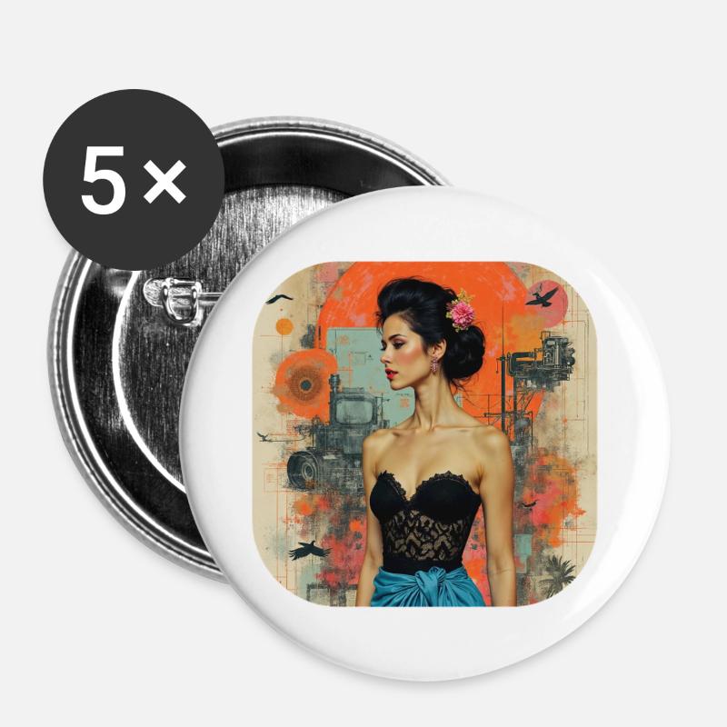 Retro Classic Vintage Style T-Shirt - Buttons large 2.2''/56 mm (5-pack) - white