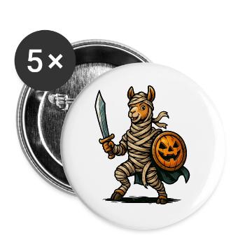 Gespenstisches Ritter-Lama mit Kürbisschild - Buttons groß 56 mm (5er Pack) - Weiß - Vorne