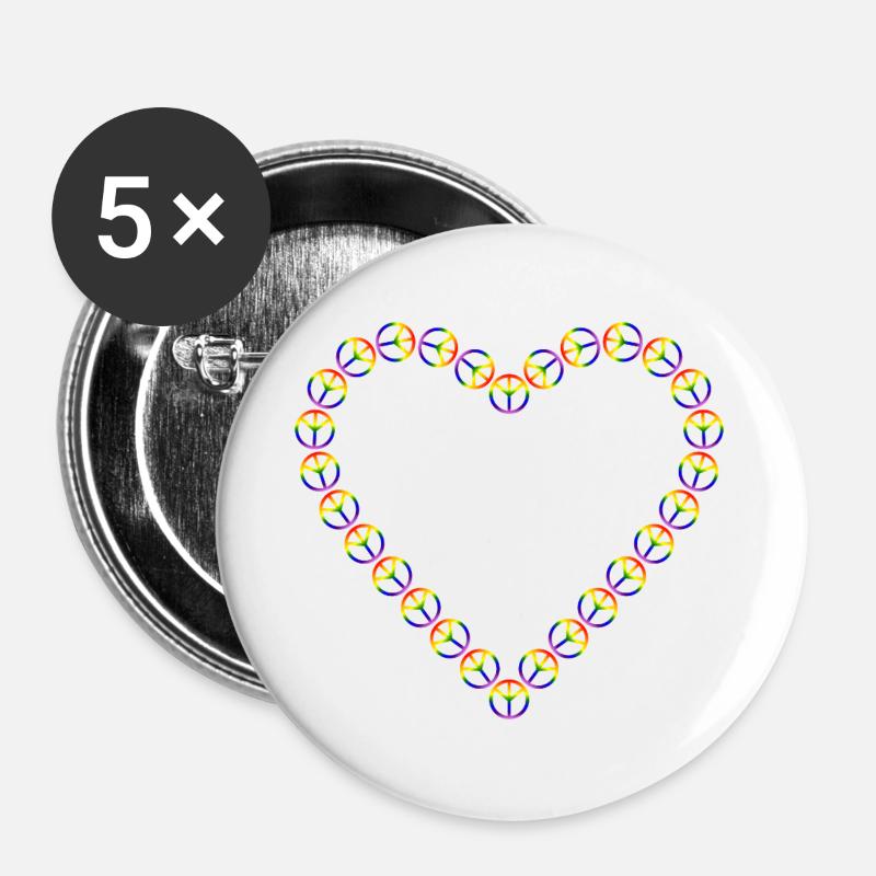 Rainbow Peace Heart Pattern - Buttons large 2.2''/56 mm (5-pack) - white