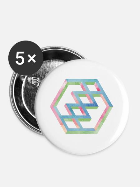 Abstraktes Bunte Hexagonmuster - Buttons groß 56 mm (5er Pack) - Weiß