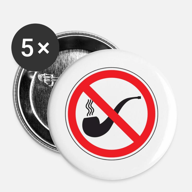 Panneau Interdiction de Fumer Pipe, Signalisation  - Lot de 5 grands badges (56 mm) - blanc