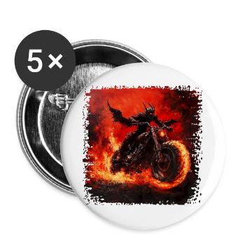 Demonic motorcyclist on fire - Buttons large 2.2''/56 mm (5-pack) - white - Front