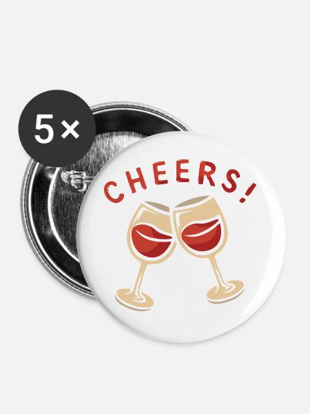 Cheers! Zwei Weingläser - Buttons groß 56 mm (5er Pack) - Weiß