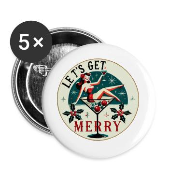 Festliches Pin-Up Cocktail Design - Buttons groß 56 mm (5er Pack) - Weiß - Vorne
