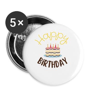 Happy birthday  - Lot de 5 grands badges (56 mm) - blanc - Devant