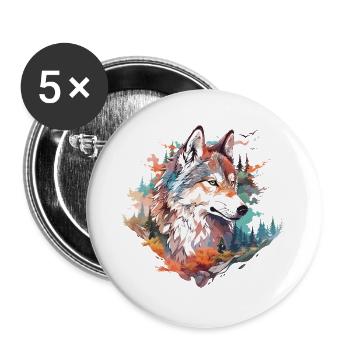 Wolf Wolf's Head Forest Nature Mountains Wilderness Colorful - Buttons large 2.2''/56 mm (5-pack) - white - Front