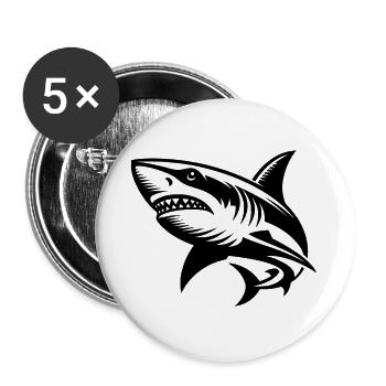 Großer Hochsee Hai Tattoo Taucher Design - Buttons groß 56 mm (5er Pack) - Weiß - Vorne
