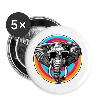 Éléphant avec des lunettes de soleil - Lot de 5 grands badges (56 mm) - blanc - Devant