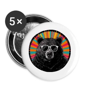 Cool bear with sunglasses and colorful aura - Buttons large 2.2''/56 mm (5-pack) - white - Front