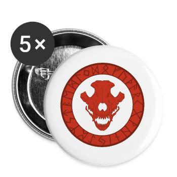 Crâne de loup viking rouge - Lot de 5 grands badges (56 mm) - blanc - Devant