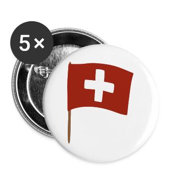 Swiss Cross Flag Design for Apparel - Buttons groß 56 mm (5er Pack) - Weiß - Vorne