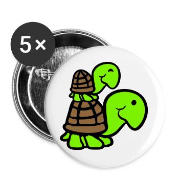 2 Turtles Piggyback Mom Dad Kid Riding Cute - Buttons large 2.2''/56 mm (5-pack) - white - Front