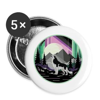 Siberian Husky mit Polarlicht - Buttons groß 56 mm (5er Pack) - Weiß - Vorne