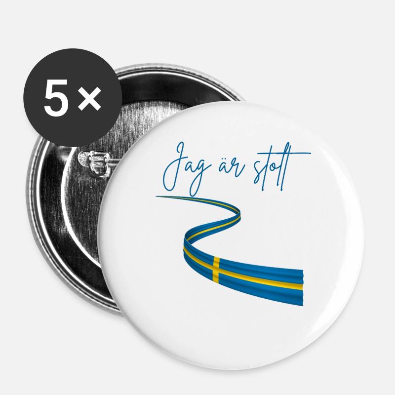 Schwedisch und stolz darauf - Buttons groß 56 mm (5er Pack) - Weiß