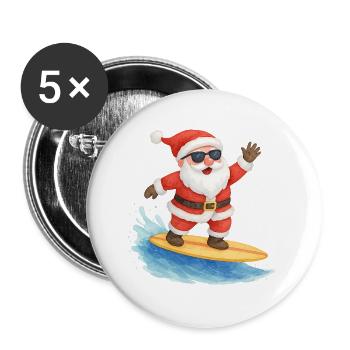 Cool Santa Surfer Christmas Design - Buttons large 2.2''/56 mm (5-pack) - white - Front