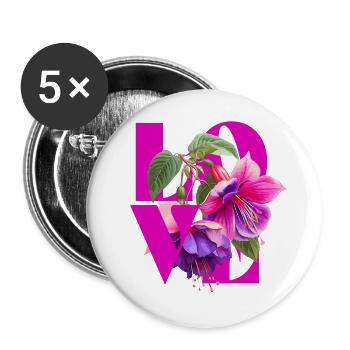 Amour floral avec fuchsia et violet vibrants - Lot de 5 grands badges (56 mm) - blanc - Devant