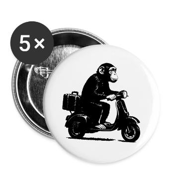 Retro monkey on moped | Scooter monkey - Buttons large 2.2''/56 mm (5-pack) - white - Front