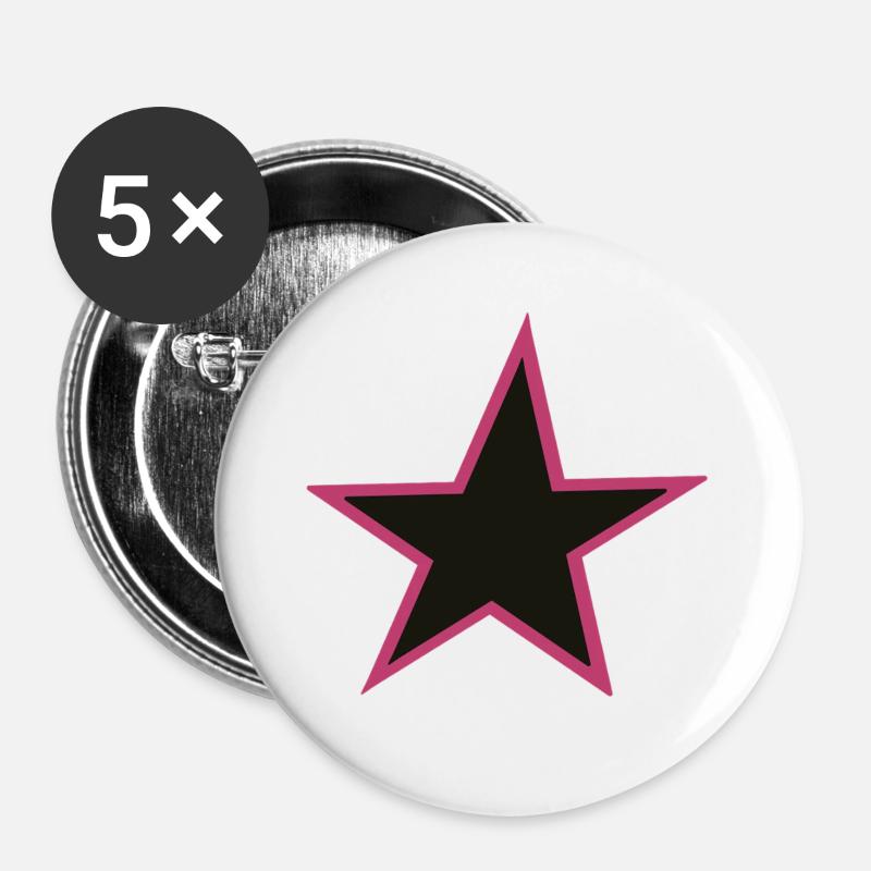 Pink Border Star Design - Buttons large 2.2''/56 mm (5-pack) - white