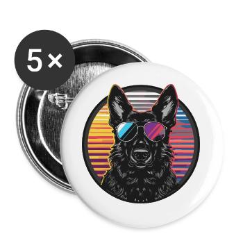 Cooler Hund mit Sonnenbrille - Buttons groß 56 mm (5er Pack) - Weiß - Vorne