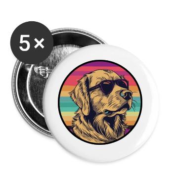 Chillen mit Sonnenbrille Golden Retriever - Buttons groß 56 mm (5er Pack) - Weiß - Vorne