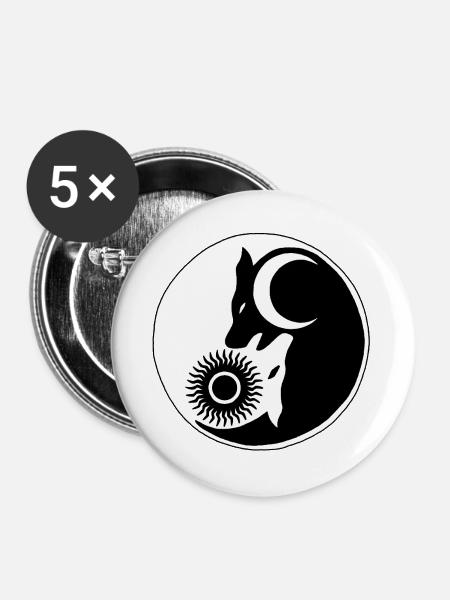 Wölfe Yin Yang - Buttons groß 56 mm (5er Pack) - Weiß