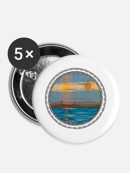 Sonnenuntergang am Wasser - Buttons groß 56 mm (5er Pack) - Weiß