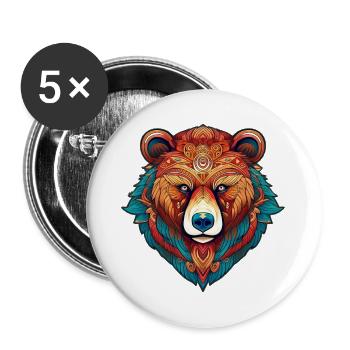 Tête d’ours tribal colorée - Lot de 5 grands badges (56 mm) - blanc - Devant