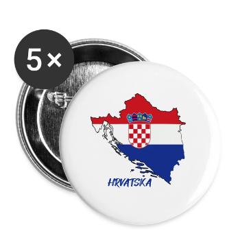 Conception du drapeau de la Croatie sur la carte - Lot de 5 grands badges (56 mm) - blanc - Devant