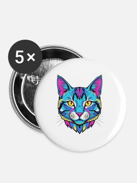 Neonfarbenes Katzenporträt - Buttons groß 56 mm (5er Pack) - Weiß