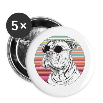 Cool Bulldog mit Sonnenbrille - Buttons groß 56 mm (5er Pack) - Weiß - Vorne