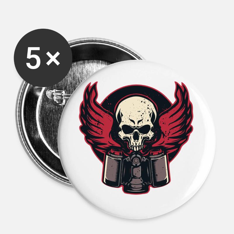 Piston Flaming Skull - Buttons large 2.2''/56 mm (5-pack) - white