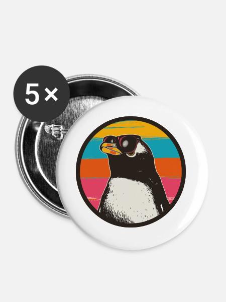 Penguin with Retro Sunset - Buttons groß 56 mm (5er Pack) - Weiß