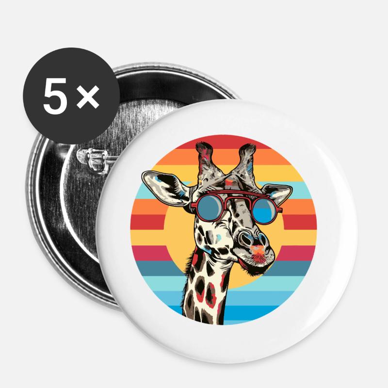 Giraffenbild mit Sonnenbrille - Buttons groß 56 mm (5er Pack) - Weiß