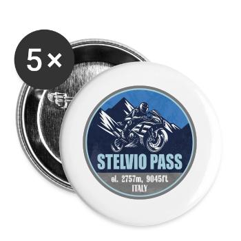 Stilfser Joch Italien Alpen Motorradroute - Buttons groß 56 mm (5er Pack) - Weiß - Vorne