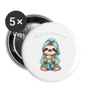 Lazy Glam Sloth – I Woke Up Glamorous - Buttons large 2.2''/56 mm (5-pack) - white - Front