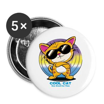 Coole Katze mit Sonnenbrille - Buttons groß 56 mm (5er Pack) - Weiß - Vorne