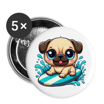 mignon carlin surfeur dessin animé surf été - Lot de 5 grands badges (56 mm) - blanc - Devant