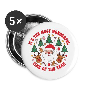 X-mas - It's the most wonderful time of the year - Buttons large 2.2''/56 mm (5-pack) - white - Front