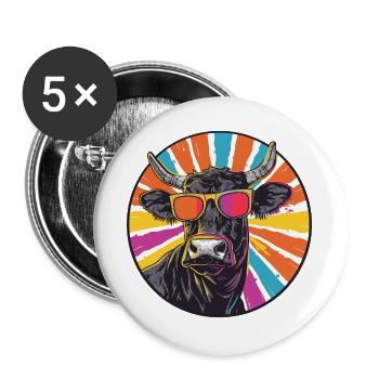  Bullen mit Sonnenbrille - Buttons groß 56 mm (5er Pack) - Weiß - Vorne