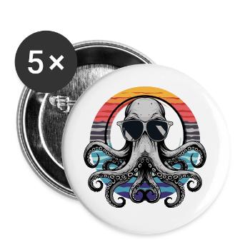 Oktopus mit Sonnenbrille - Buttons groß 56 mm (5er Pack) - Weiß - Vorne