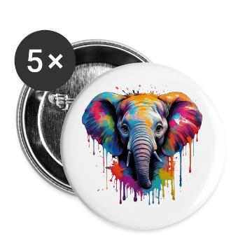 Vibrant Baby Elephant Art for Clothes - Buttons large 2.2''/56 mm (5-pack) - white - Front
