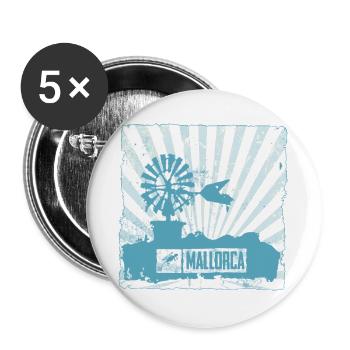 Mallorca Windmühle und Design - Buttons groß 56 mm (5er Pack) - Weiß - Vorne