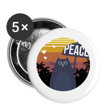Cat Peace - Buttons groß 56 mm (5er Pack) - Weiß - Vorne