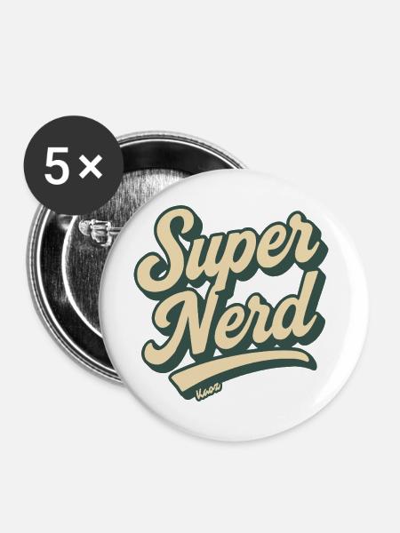 Super Nerd Retro Script - Buttons groß 56 mm (5er Pack) - Weiß