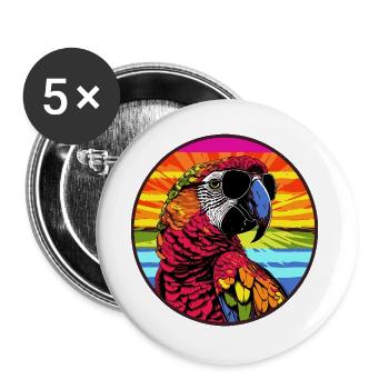 Colorful parrot with sunglasses - Buttons large 2.2''/56 mm (5-pack) - white - Front