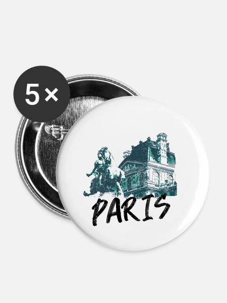 Paris, Reiterstandbild und Architektur - Buttons groß 56 mm (5er Pack) - Weiß