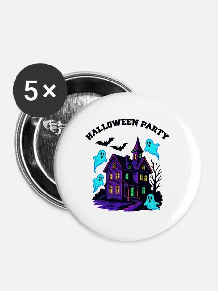 Spukhaus Halloween - Buttons groß 56 mm (5er Pack) - Weiß