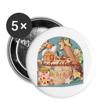 Weihnachtszeit In der Weihnachtsbäckerei Bogenform - Buttons groß 56 mm (5er Pack) - Weiß - Vorne