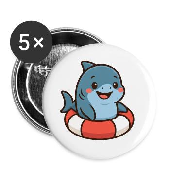 Requin mignon dans un anneau nageur – motif enfantin - Lot de 5 grands badges (56 mm) - blanc - Devant